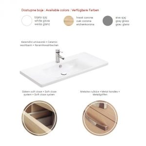 JAV LIKE kupaonski monoblok viseći s ladicama, umivaonik DE100L-V  (5121622+1771) - Slika 2